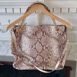 NWT Michael Kors Bag Jet Set Dk Sand Snakeskin Exotic Shoulder Animal Tote